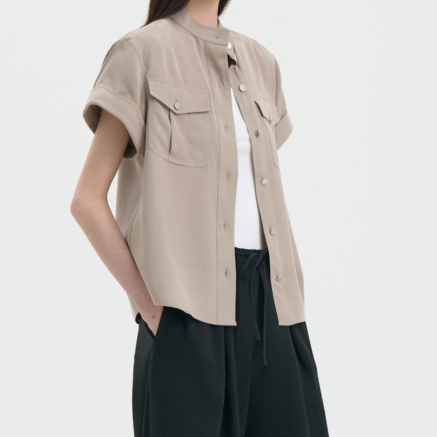 Theory Women Fluid Lyocell Military Shirt - Soft Taupe