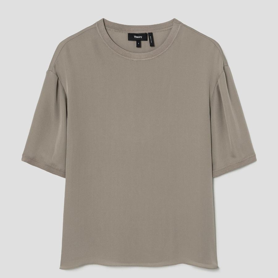 Theory Women Silk Combo Oversized Boxy Tee - Soft Taupe
