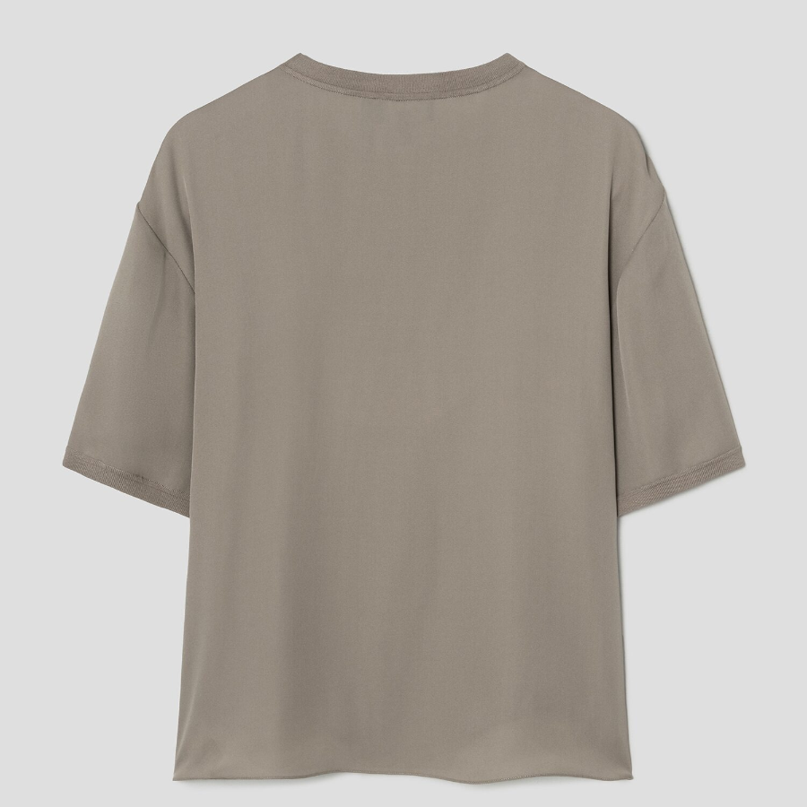 Theory Women Silk Combo Oversized Boxy Tee - Soft Taupe