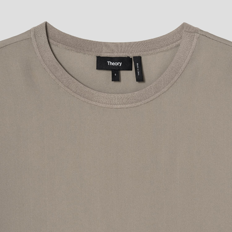 Theory Women Silk Combo Oversized Boxy Tee - Soft Taupe