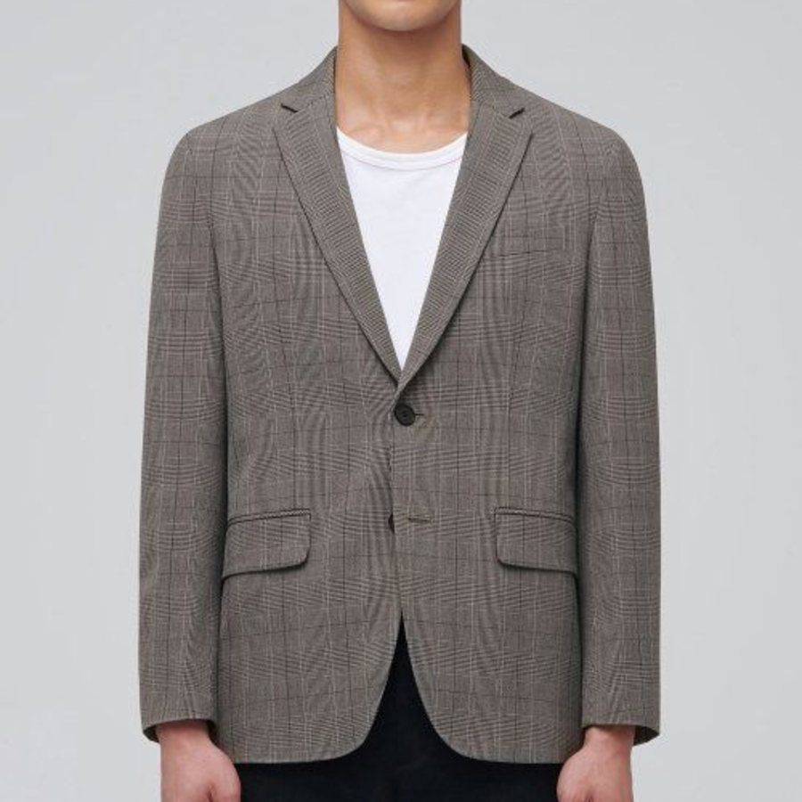 Glen Check Basic Blazer — Dark Beige
