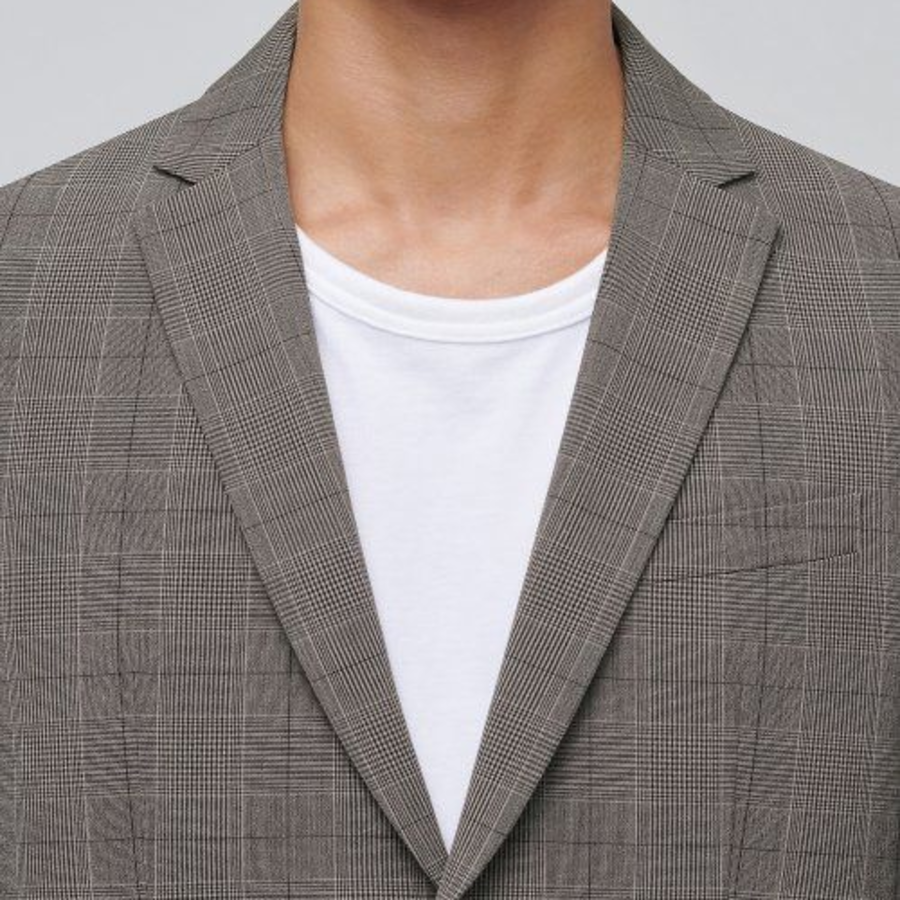 Glen Check Basic Blazer — Dark Beige