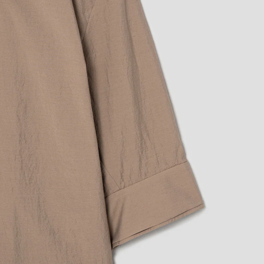 KUHO Open Collar Short-Sleeve Blouse - Beige