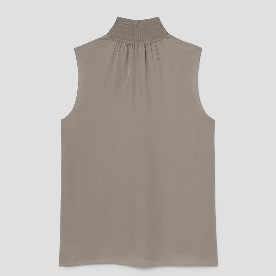 Theory Women Silk Combo Rib Neck Shell Top - Soft Taupe