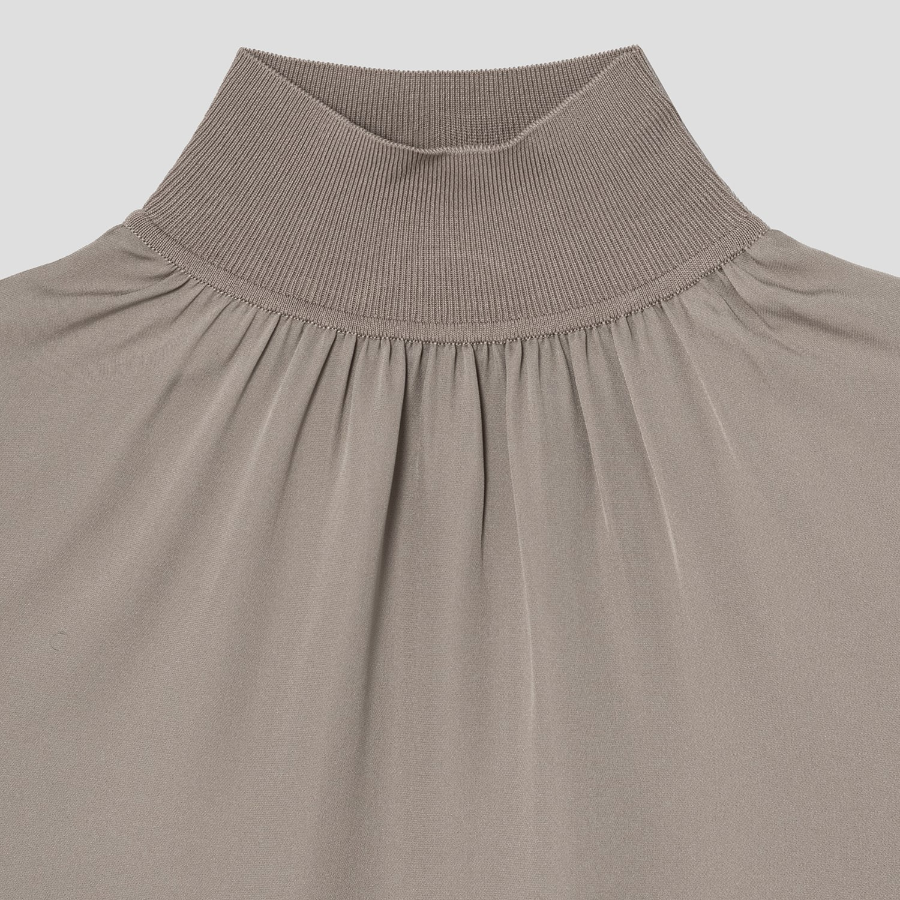 Theory Women Silk Combo Rib Neck Shell Top - Soft Taupe