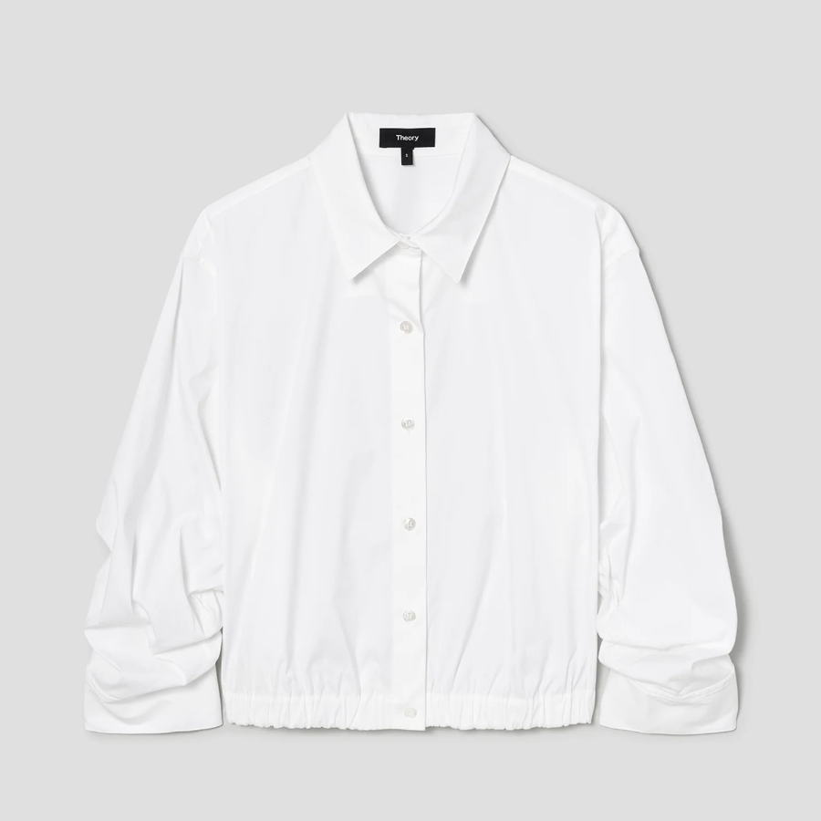 Theory Women Cotton Shirting Fixed Sleeve Crop Shirt - White
