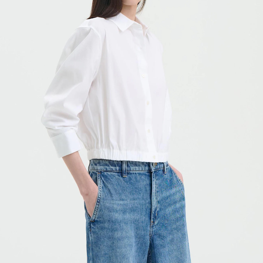 Theory Women Cotton Shirting Fixed Sleeve Crop Shirt - White