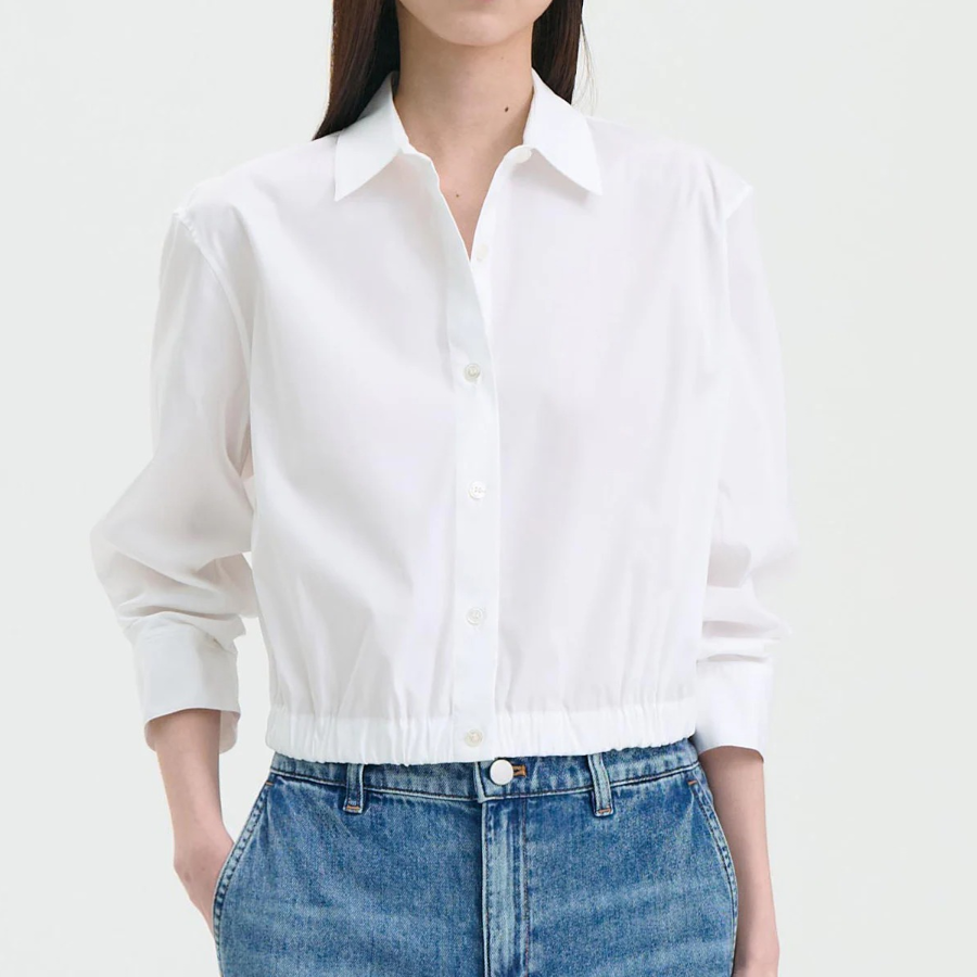 Theory Women Cotton Shirting Fixed Sleeve Crop Shirt - White
