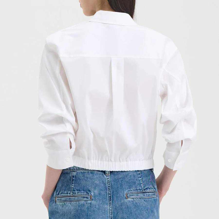 Theory Women Cotton Shirting Fixed Sleeve Crop Shirt - White