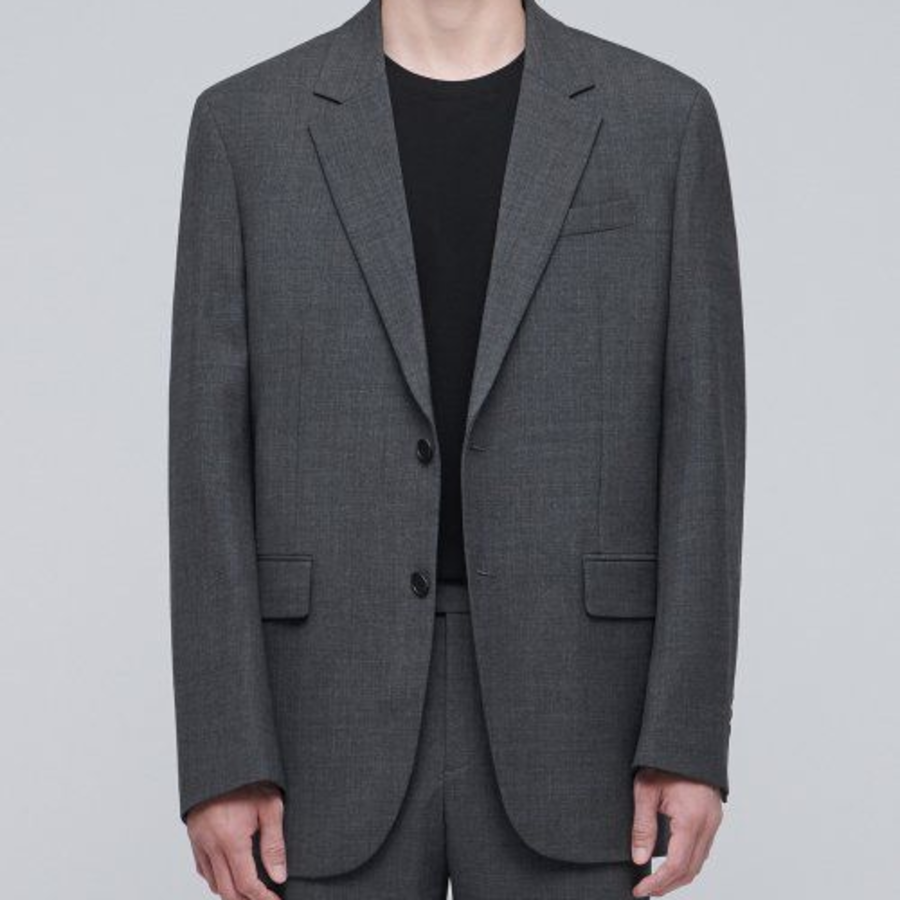 Relaxed Basic Wool Blazer — Medium Gray