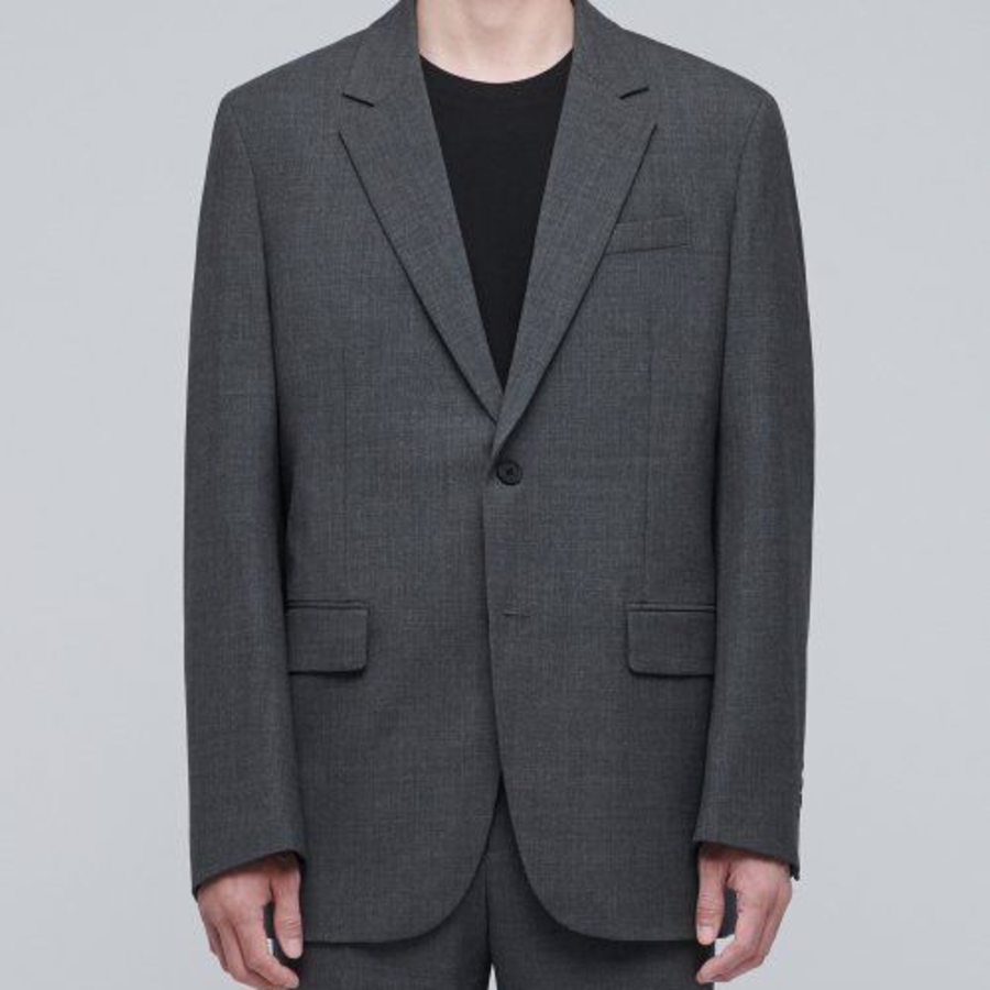 Relaxed Basic Wool Blazer — Medium Gray