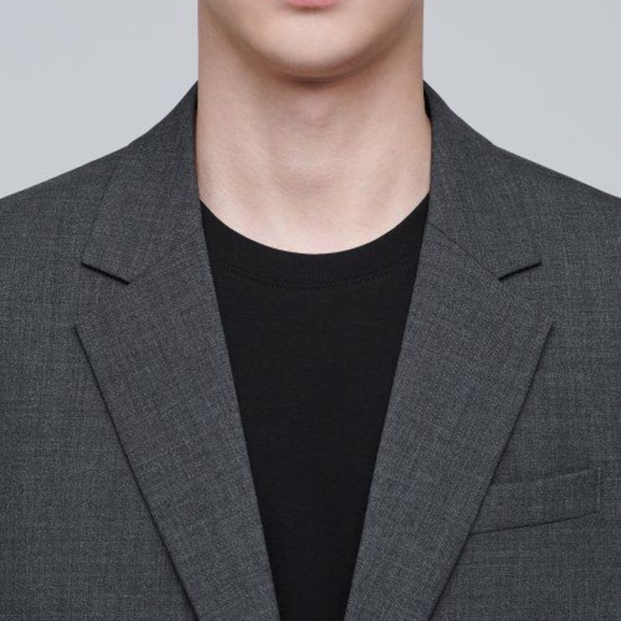 Relaxed Basic Wool Blazer — Medium Gray