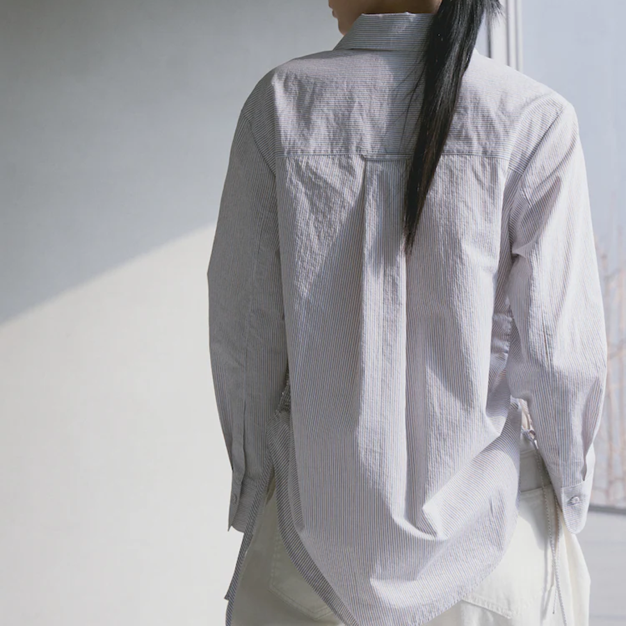 KUHO Collar Neck Shirring Detail Blouse – Grey