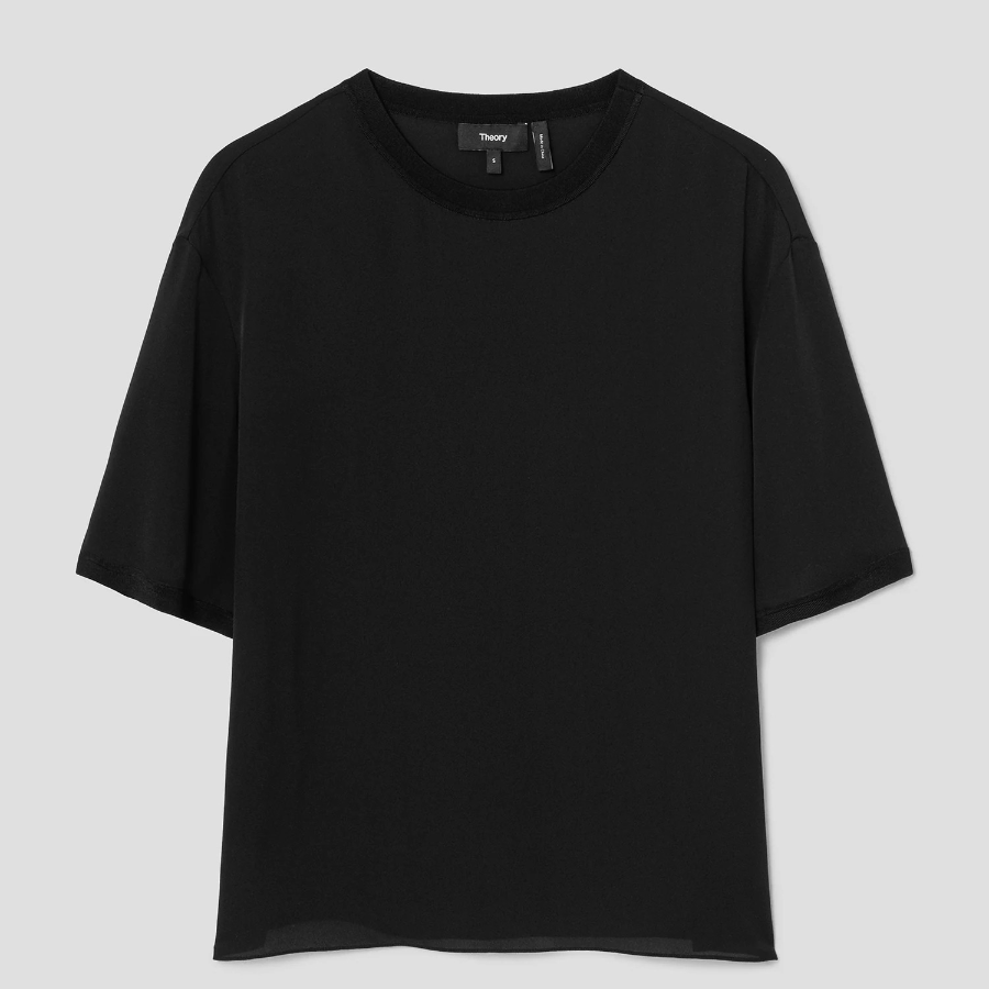 Theory Women Silk Combo Oversized Boxy Tee - Black