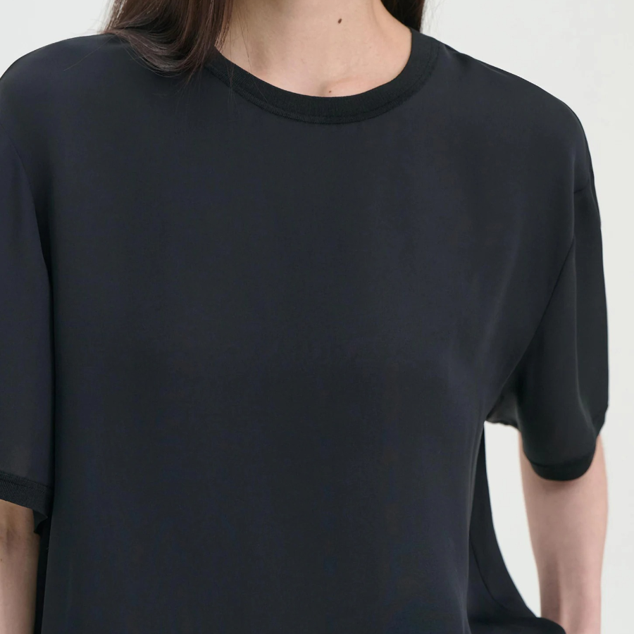 Theory Women Silk Combo Oversized Boxy Tee - Black