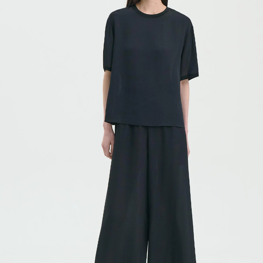 Theory Women Silk Combo Oversized Boxy Tee - Black