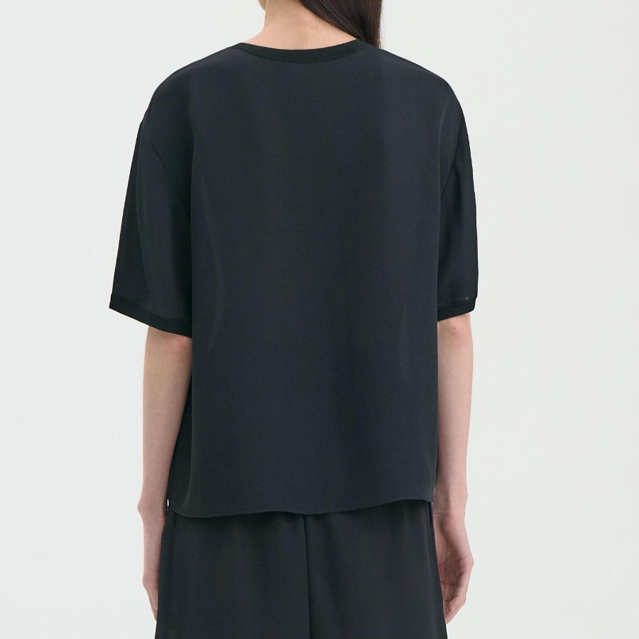 Theory Women Silk Combo Oversized Boxy Tee - Black