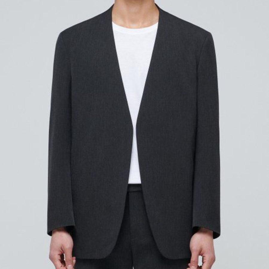 Collarless Blazer — Charcoal Gray