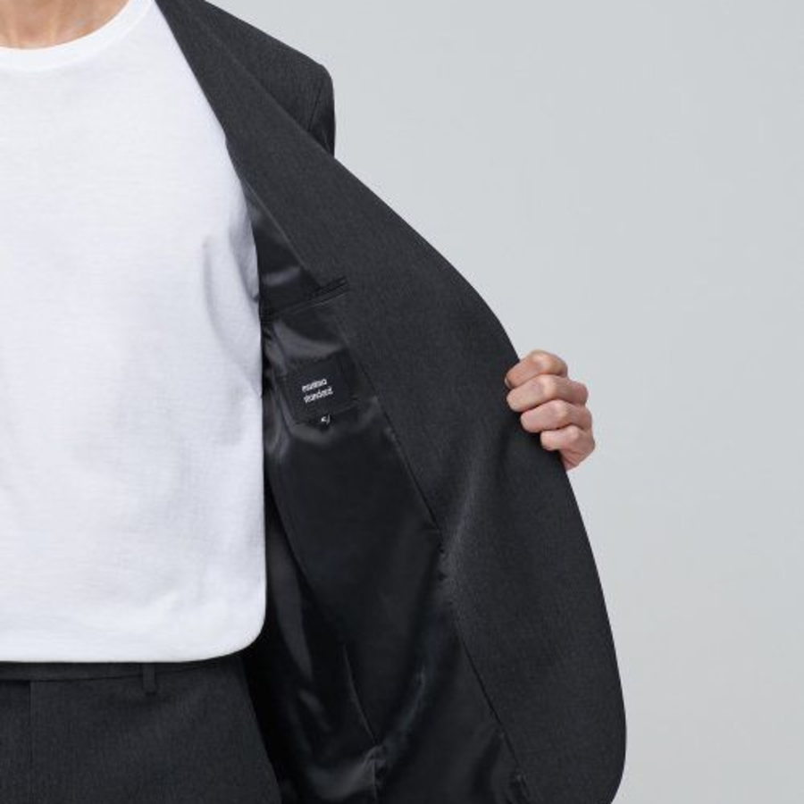 Collarless Blazer — Charcoal Gray