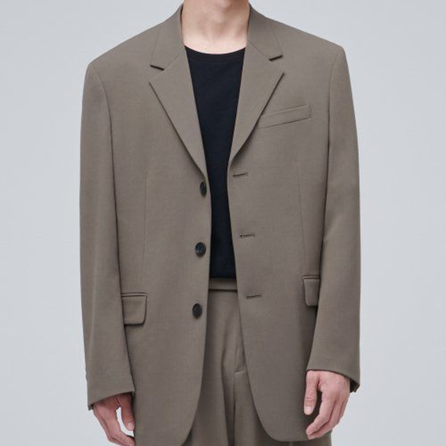 Oversized 3-Button Blazer — Dusty Beige