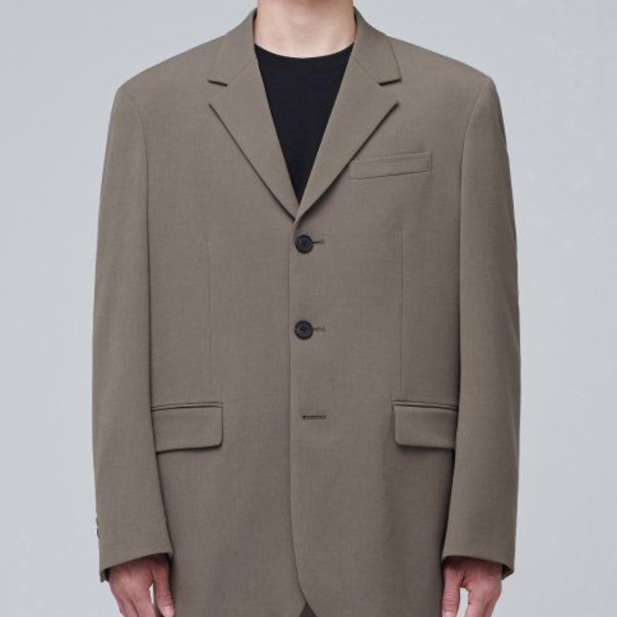 Oversized 3-Button Blazer — Dusty Beige