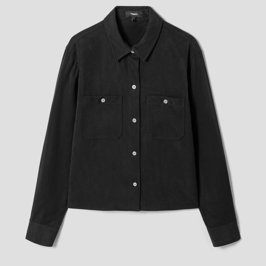 Theory Women Fluid Lyocell Boxy Pocket Shirt - Black