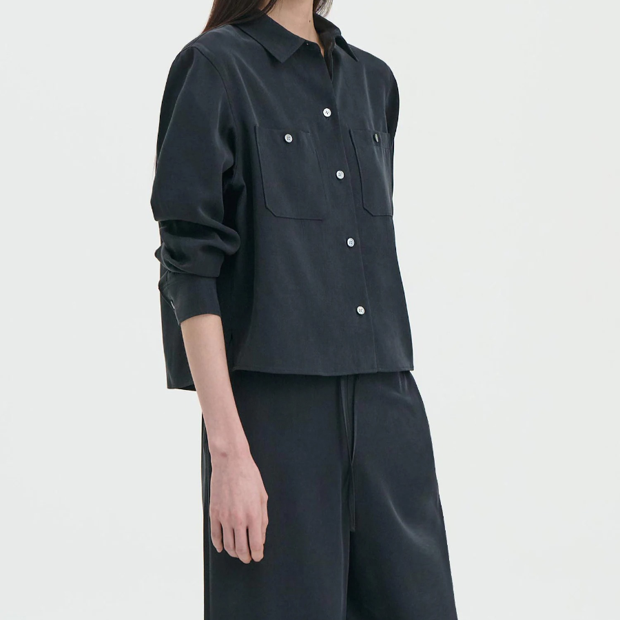 Theory Women Fluid Lyocell Boxy Pocket Shirt - Black