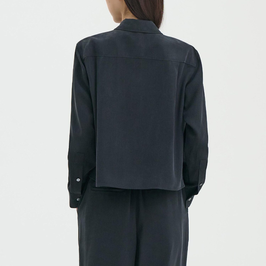 Theory Women Fluid Lyocell Boxy Pocket Shirt - Black