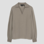 Theory Women Silk Combo Open Polo Top - Soft Taupe