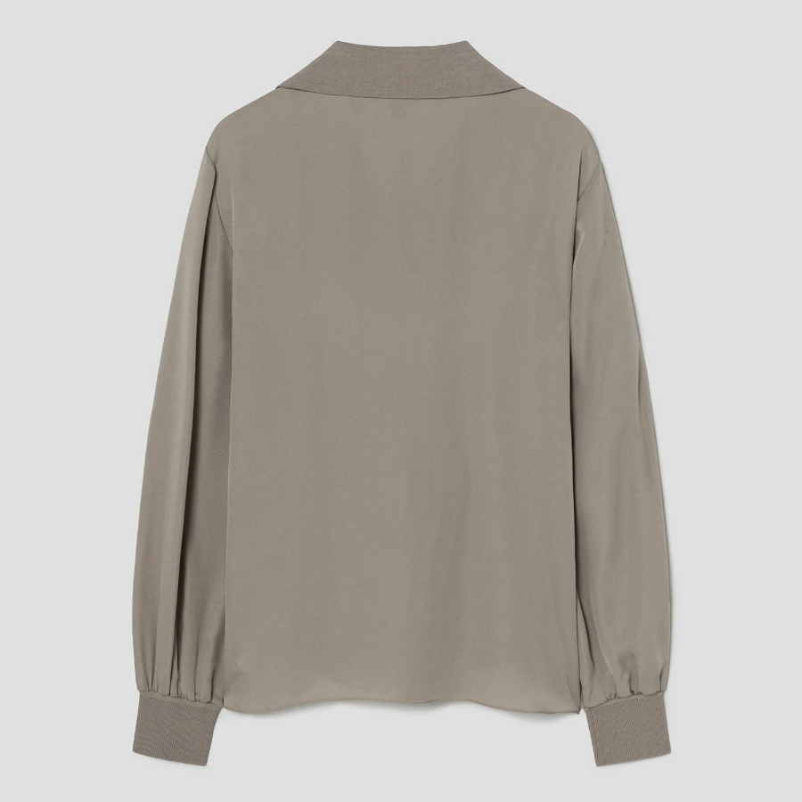 Theory Women Silk Combo Open Polo Top - Soft Taupe