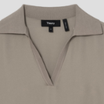 Theory Women Silk Combo Open Polo Top - Soft Taupe