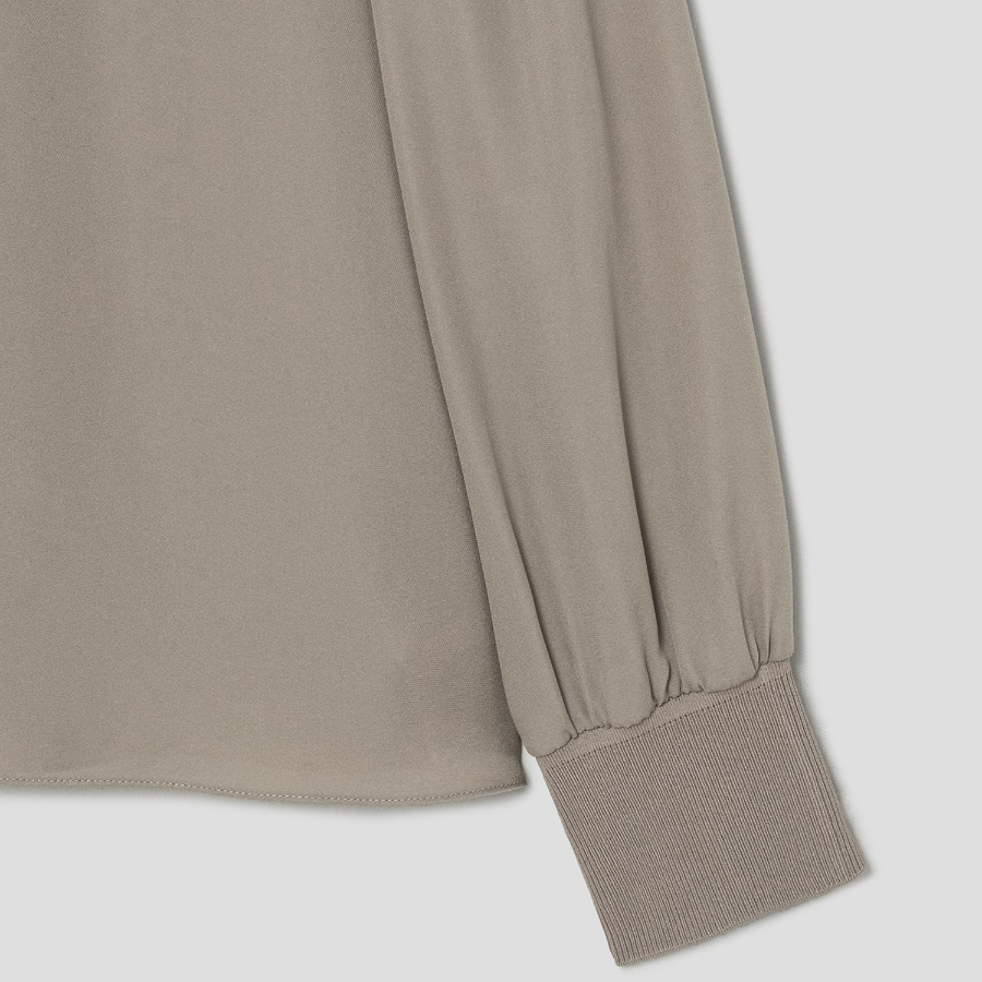 Theory Women Silk Combo Open Polo Top - Soft Taupe