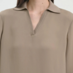Theory Women Silk Combo Open Polo Top - Soft Taupe
