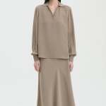 Theory Women Silk Combo Open Polo Top - Soft Taupe