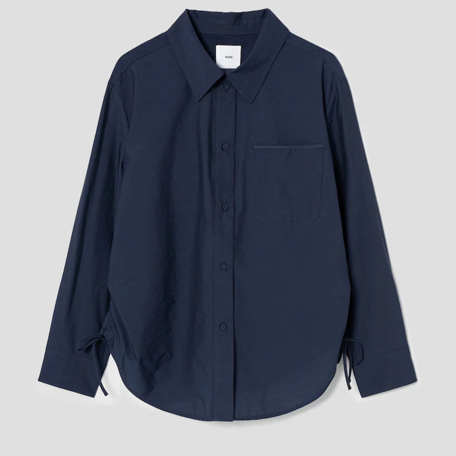 KUHO Collar Neck Shirring Detail Blouse - Navy