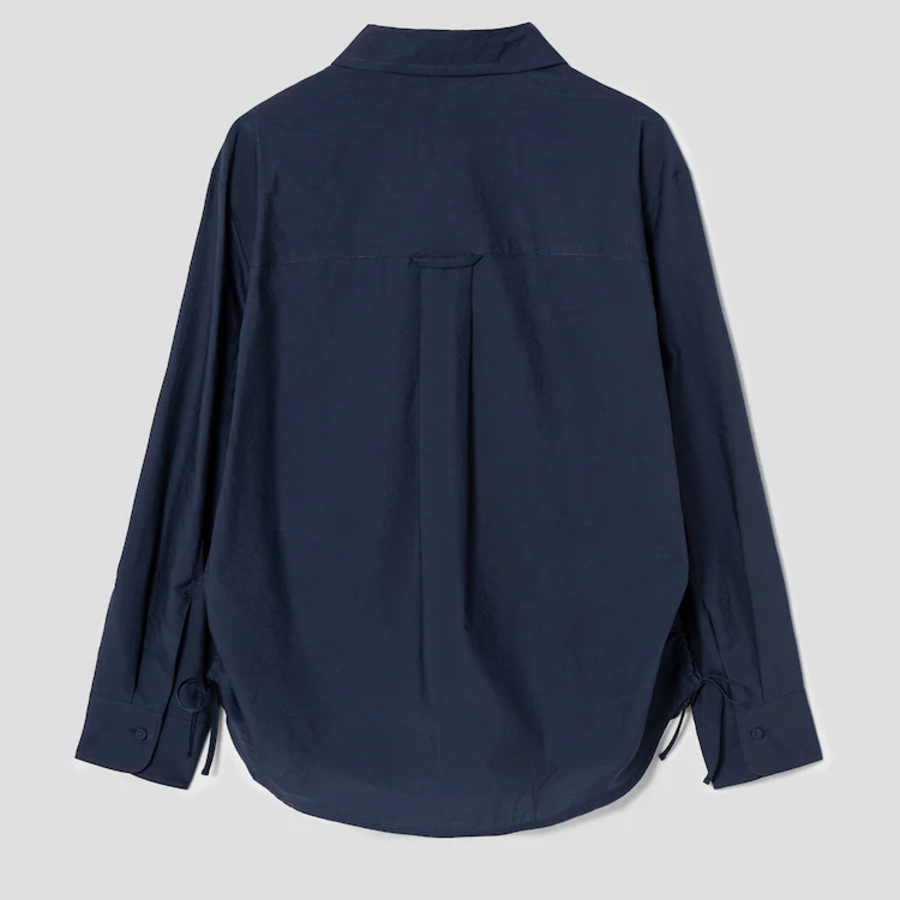 KUHO Collar Neck Shirring Detail Blouse - Navy