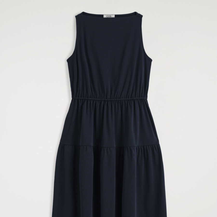 COS Boat-Neck Gathered Midi Dress