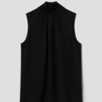 Theory Women Silk Combo Rib Neck Shell - Black