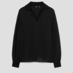 Theory Women Silk Combo Open Polo Top - Black