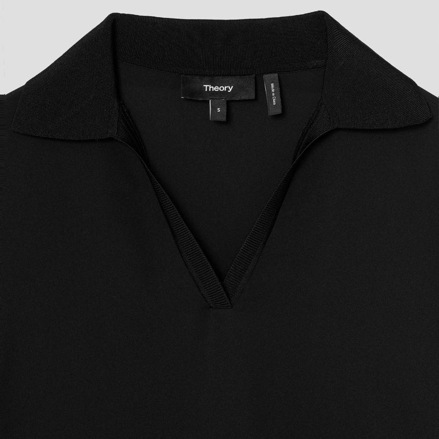 Theory Women Silk Combo Open Polo Top - Black