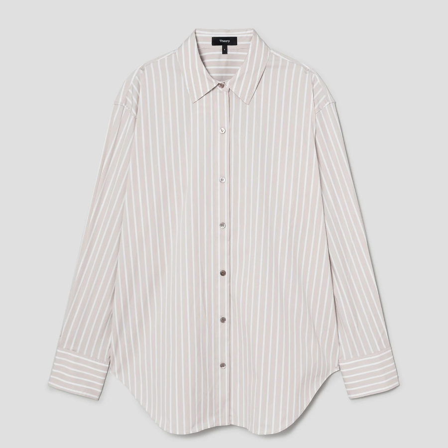Theory Women Cotton Shirting Boyfriend Shirt - Sand Multi