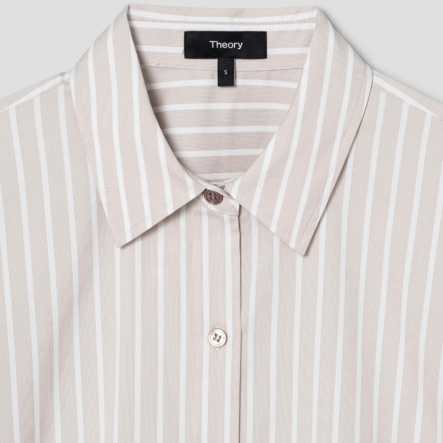 Theory Women Cotton Shirting Boyfriend Shirt - Sand Multi