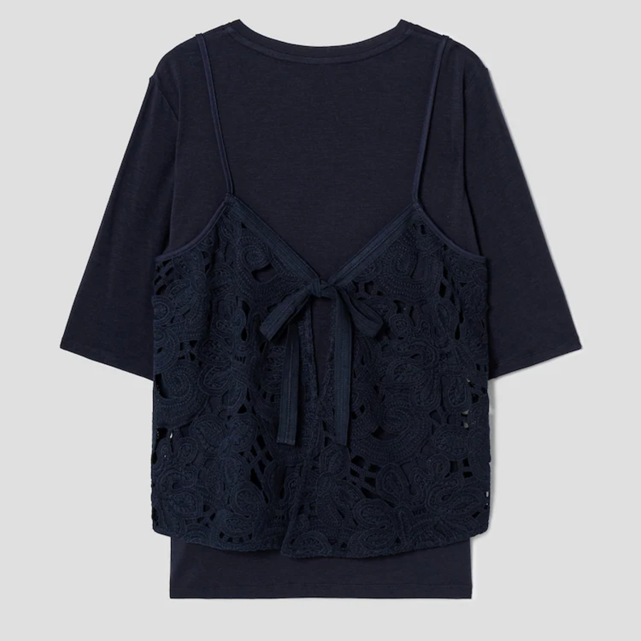 KUHO Lace Bustier Blouse - Navy