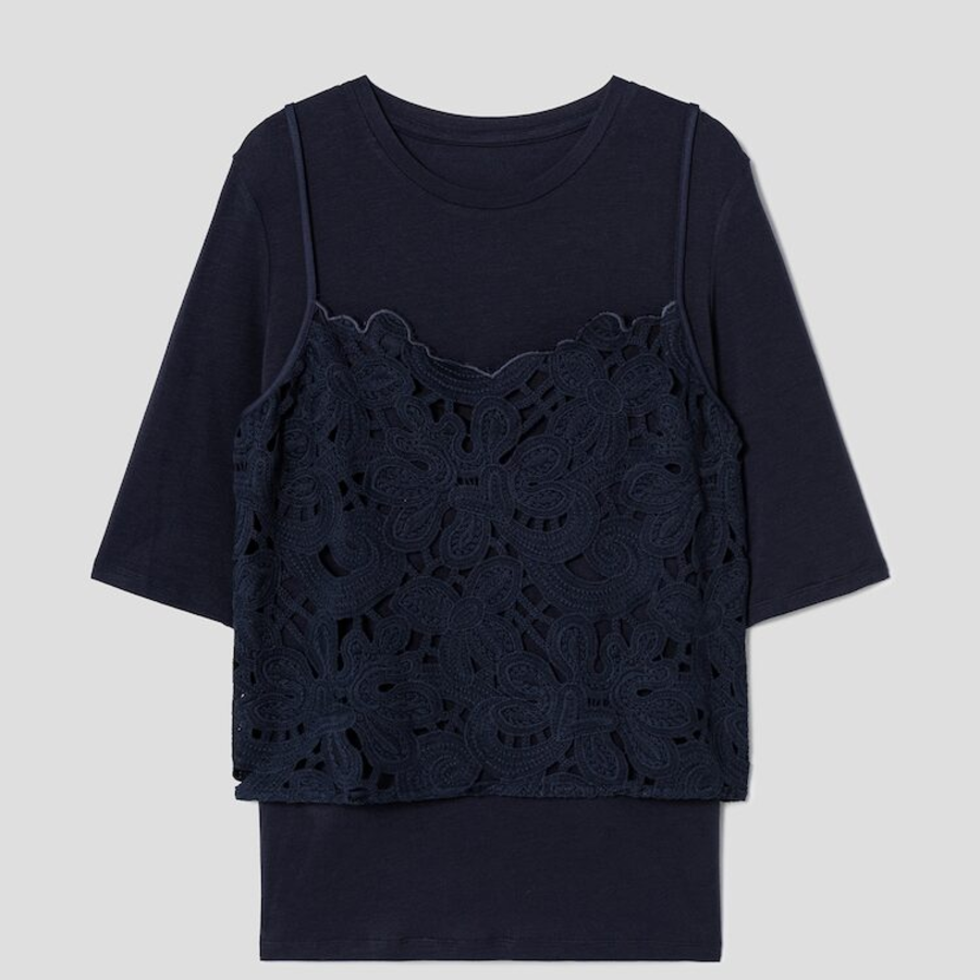 KUHO Lace Bustier Blouse - Navy