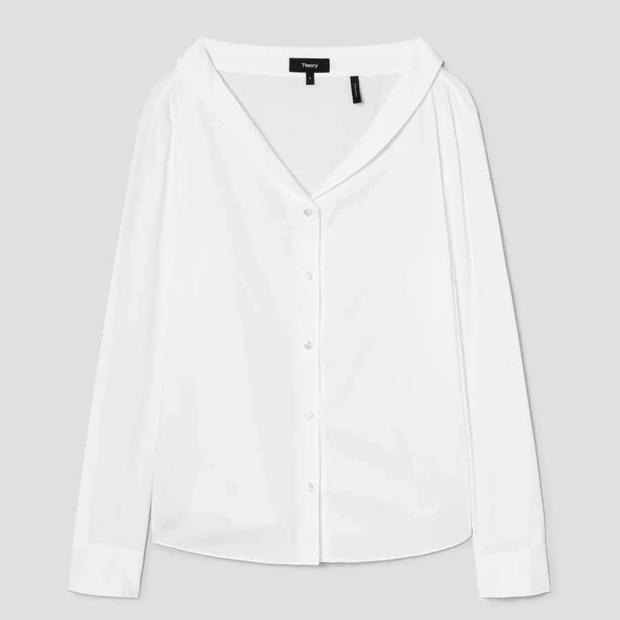 Theory Women Cotton Shirting Collar Blouse - White