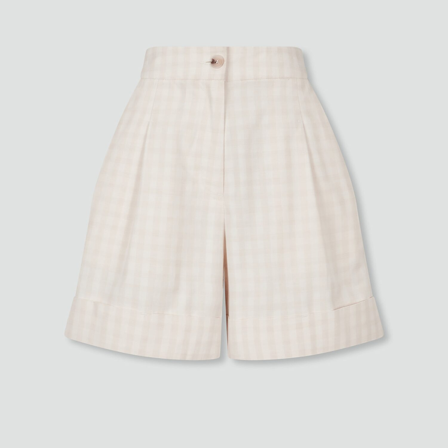 JAJU Cotton Check Tuck Half Pants (Ivory) — стильные шорты с нежным клетчатым узором и удобным кроем