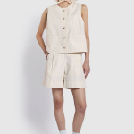 JAJU Cotton Check Tuck Half Pants (Ivory) — стильные шорты с нежным клетчатым узором и удобным кроем