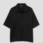 Theory Women Silk Georgette Fluid Polo Top - Black