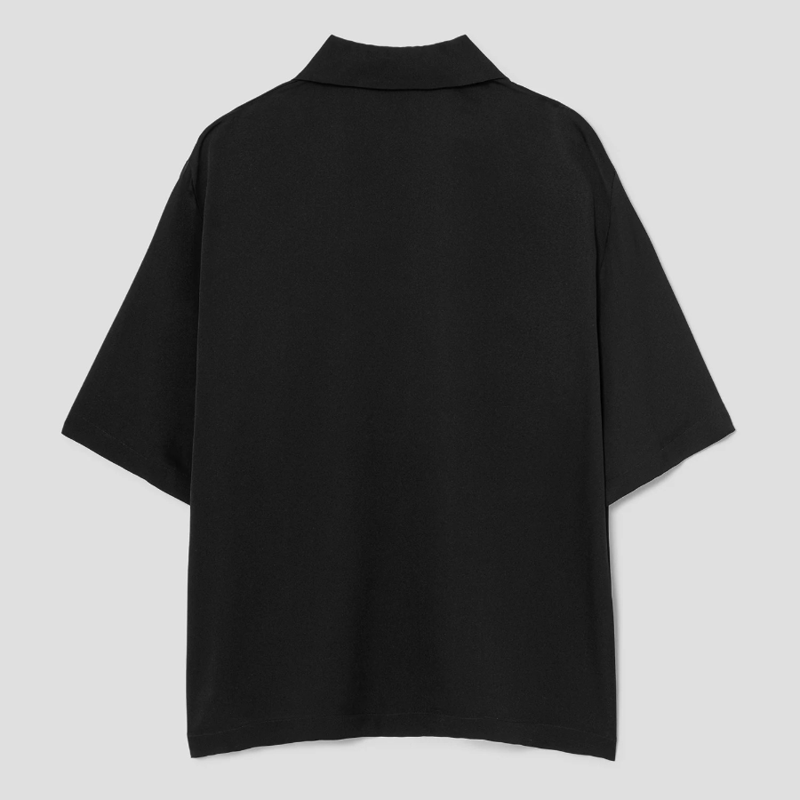 Theory Women Silk Georgette Fluid Polo Top - Black