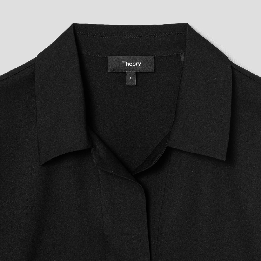 Theory Women Silk Georgette Fluid Polo Top - Black